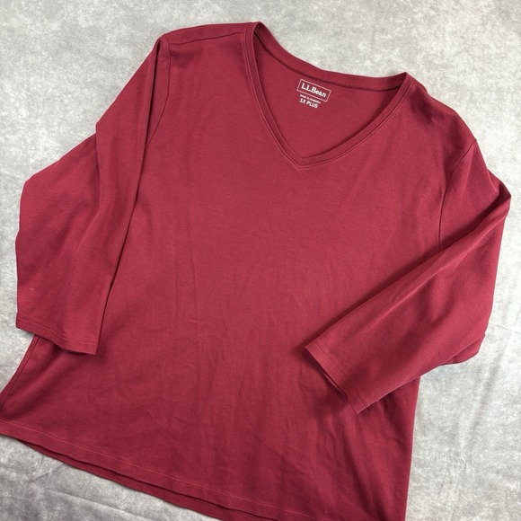L.L. Bean Tops - L.L.Bean Shirt Womens 1X Plus Pink Maroon 3/4 Long Sleeve V-neck Pullover 244336